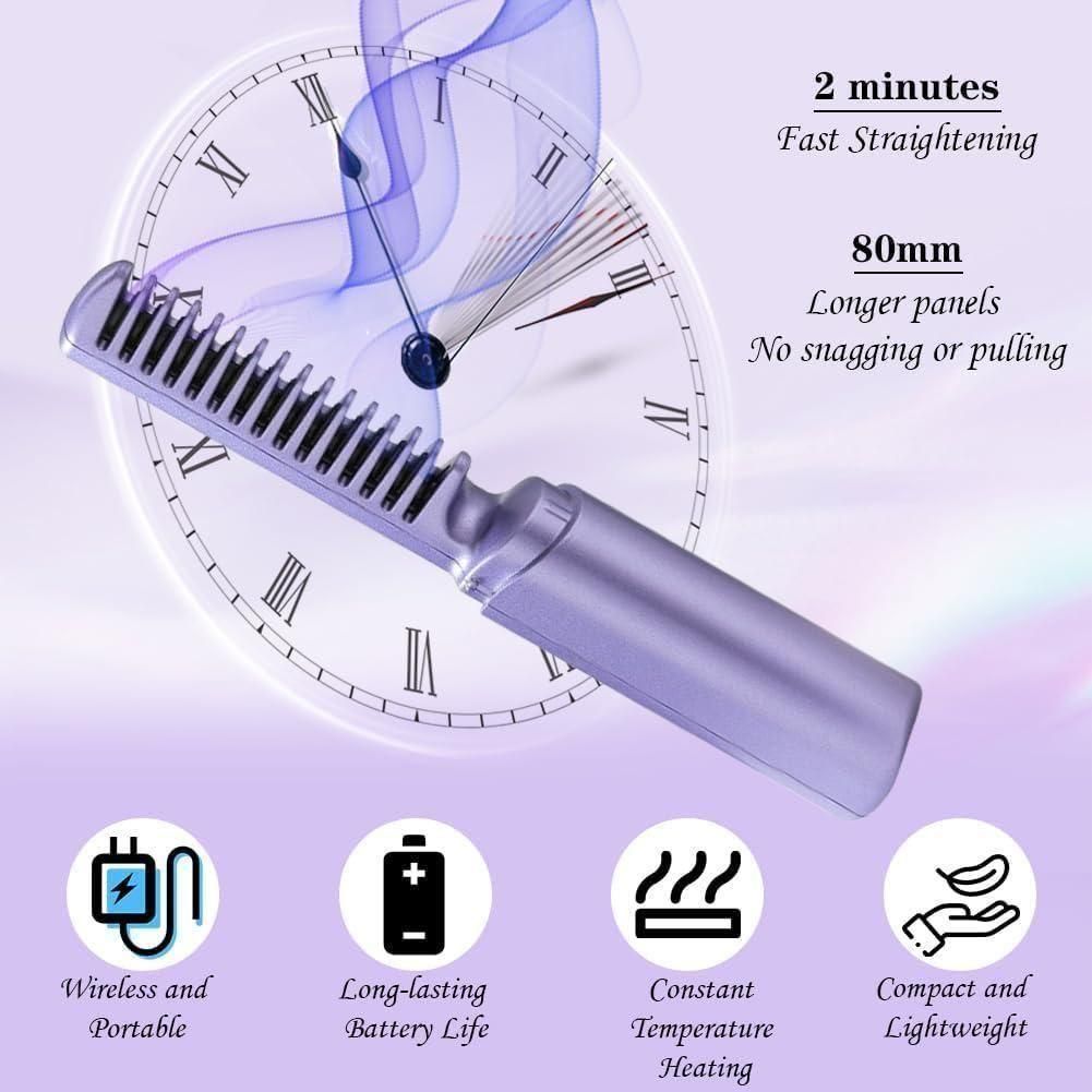 FairDealWorldShop Meneflix Portable Mini Hair Straightener Cordless Rechargeable Mini Adjustable Hair Straightener Hot Comb