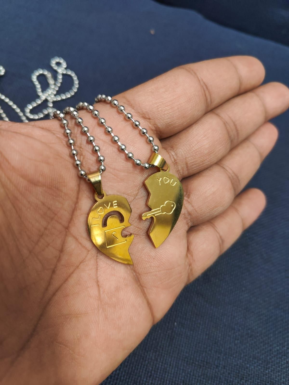 Nest Love You Heart-Shaped Gold Plated Pendant Chain for Couples
