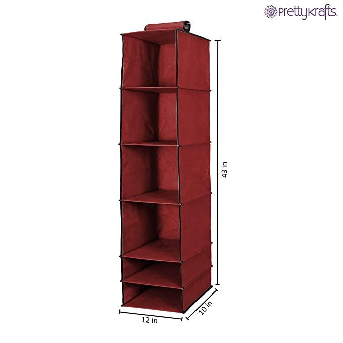 6-Shelf Foldable Hanging Wardrobe Organizer – Maroon