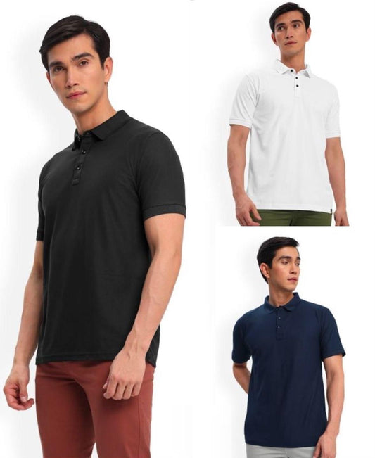 Men’s Solid Poly Cotton Polo T-Shirts - Pack of 3