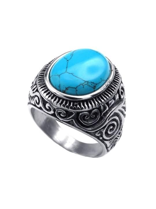 FairDealWorldShop Men Silver-Plated Blue Stone Studded Oxidized Ring