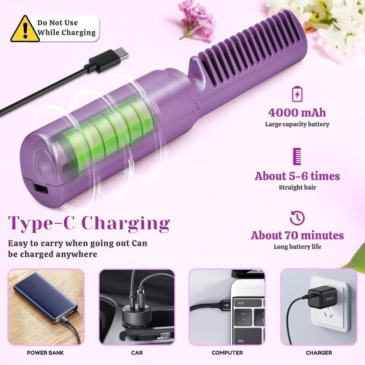 FairDealWorldShop Meneflix Portable Mini Hair Straightener Cordless Rechargeable Mini Adjustable Hair Straightener Hot Comb