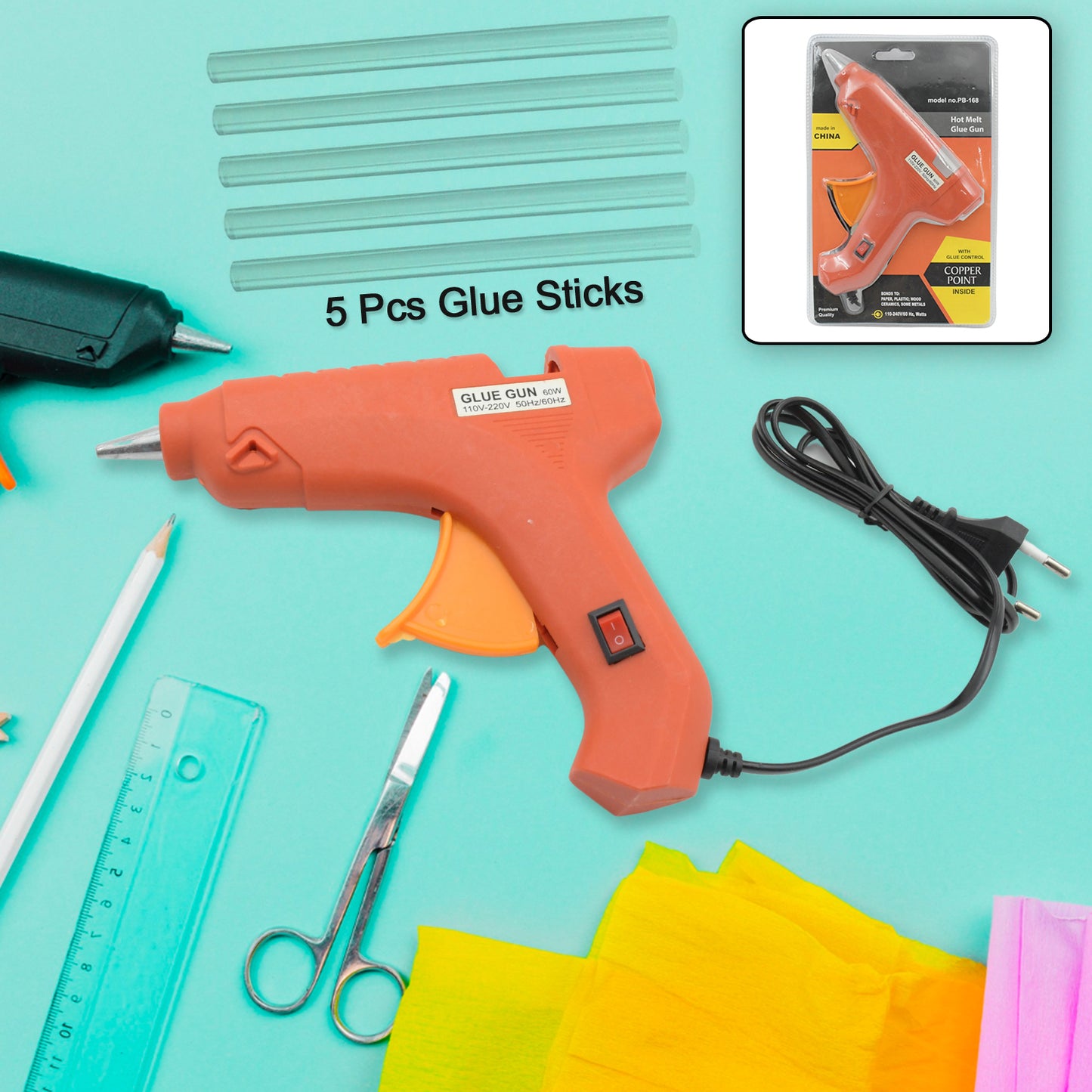 0492 Professional 60 Watt With 5 Pcs Hot Melt Glue Stick Onoff Switch Electric Tool Hot Melt Glue Gun For Multi Use(1 Pc)
