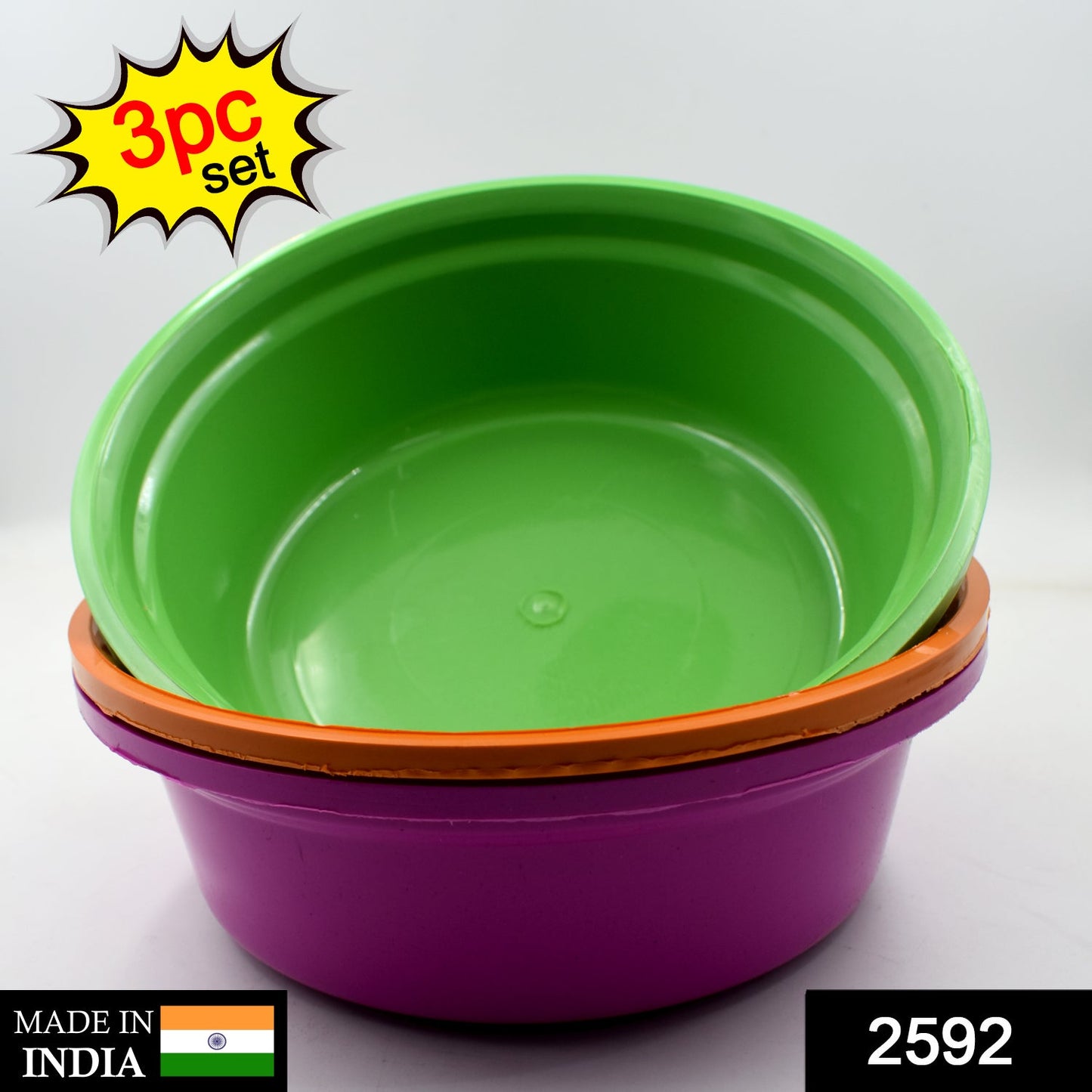 2592 Household Storage Plastic Round Bowl Tub Basket Bucket Set - Pack Of 3