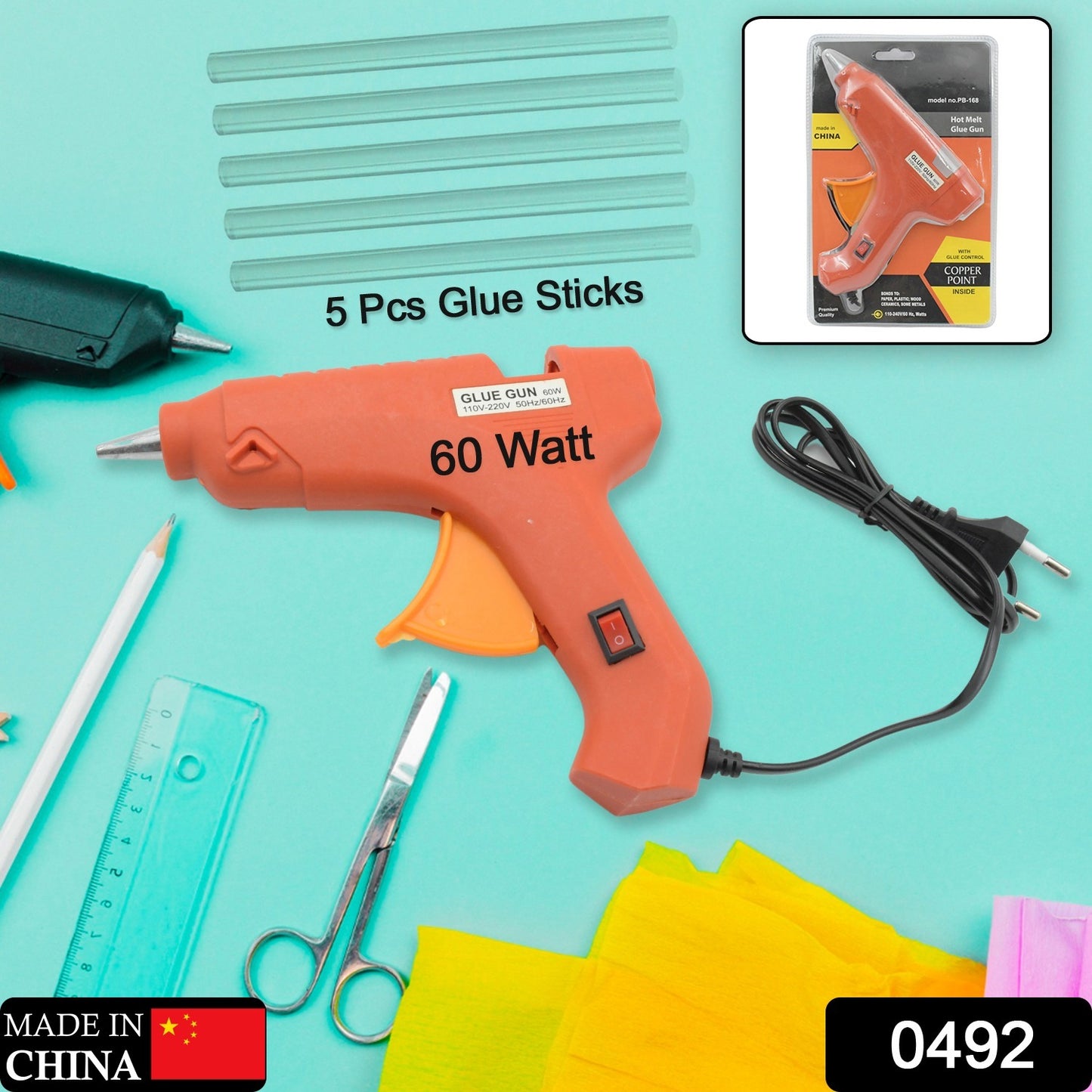 0492 Professional 60 Watt With 5 Pcs Hot Melt Glue Stick Onoff Switch Electric Tool Hot Melt Glue Gun For Multi Use(1 Pc)