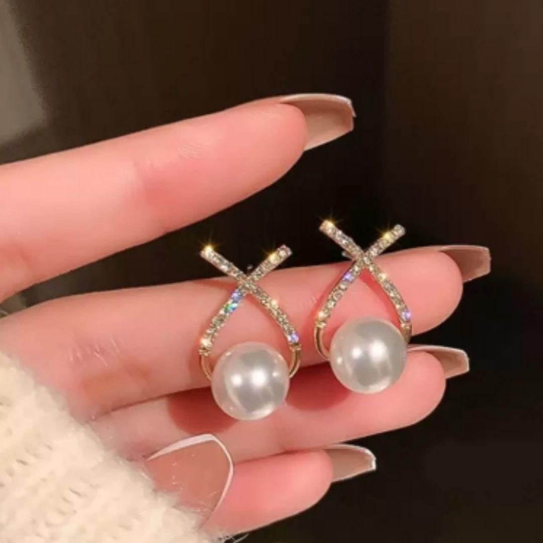 FairDealWorldShop Korean Studded Cross Pearl Stud Earrings