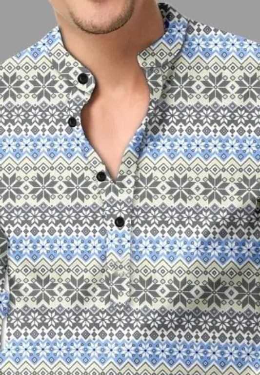 FairDealWorldShop Men's Printed Spread Collar Casual Shirt Multicolor