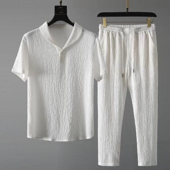 FairDealWorldShop Men's Crinkled Co-Ord Set White