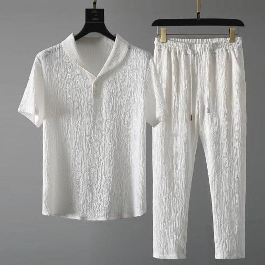 FairDealWorldShop Men's Crinkled Co-Ord Set White