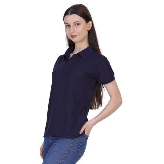Ketex Navy Blue Cotton Blend Polo Neck T-Shirt