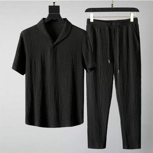 FairDealWorldShop Men's Crinkled Co-Ord Set Black
