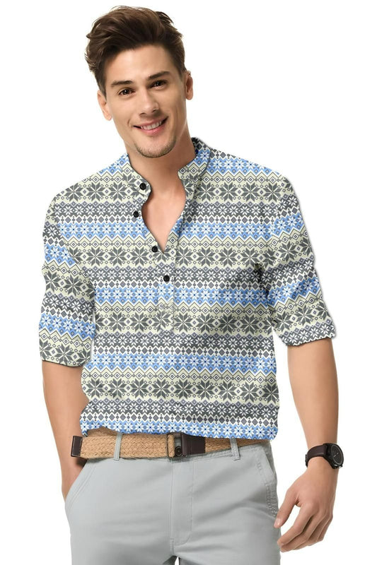 FairDealWorldShop Men's Printed Spread Collar Casual Shirt Multicolor