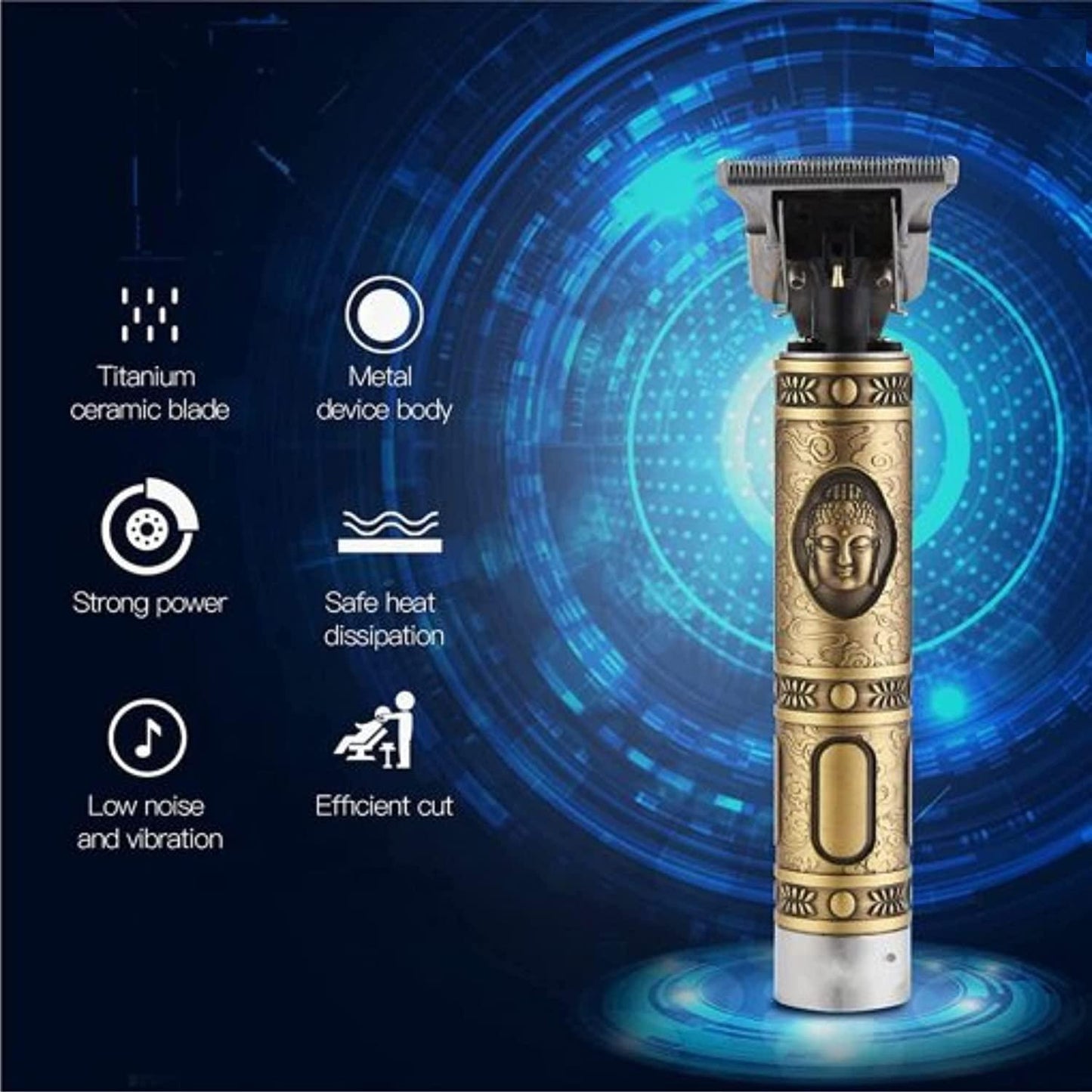 Hair Trimmer for Men Buddha Style – Adjustable Blade Professional Clipper (Golden)