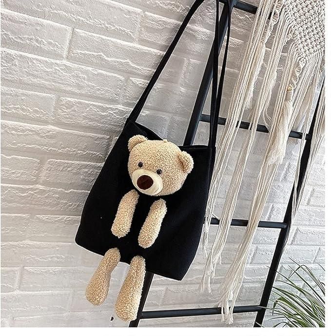 Cute Kawaii Shoulder Tote Bag with Teddy Bear Charm