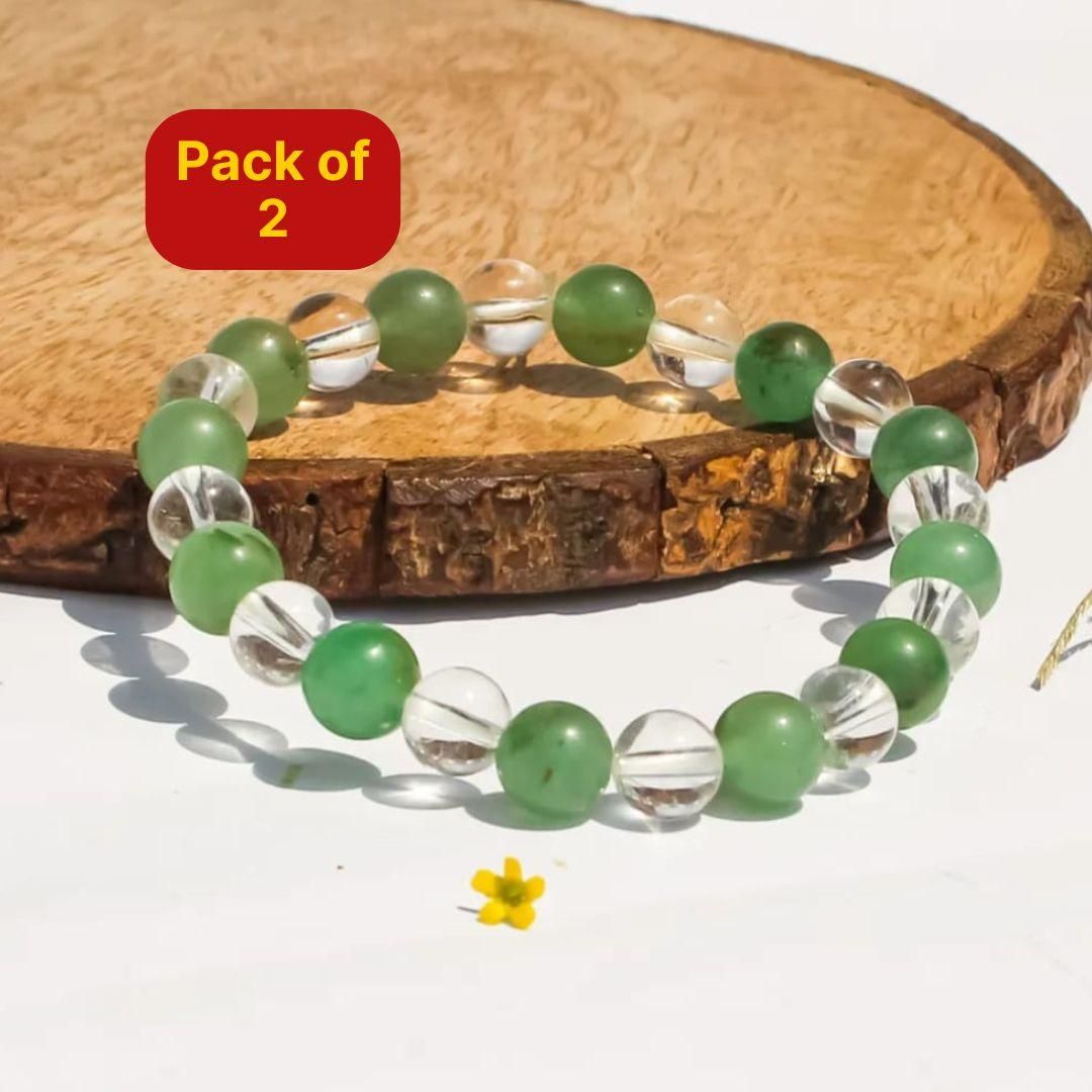 FairDealWorldShop Green Aventurine & Clear Bracelet (Pack of 2)