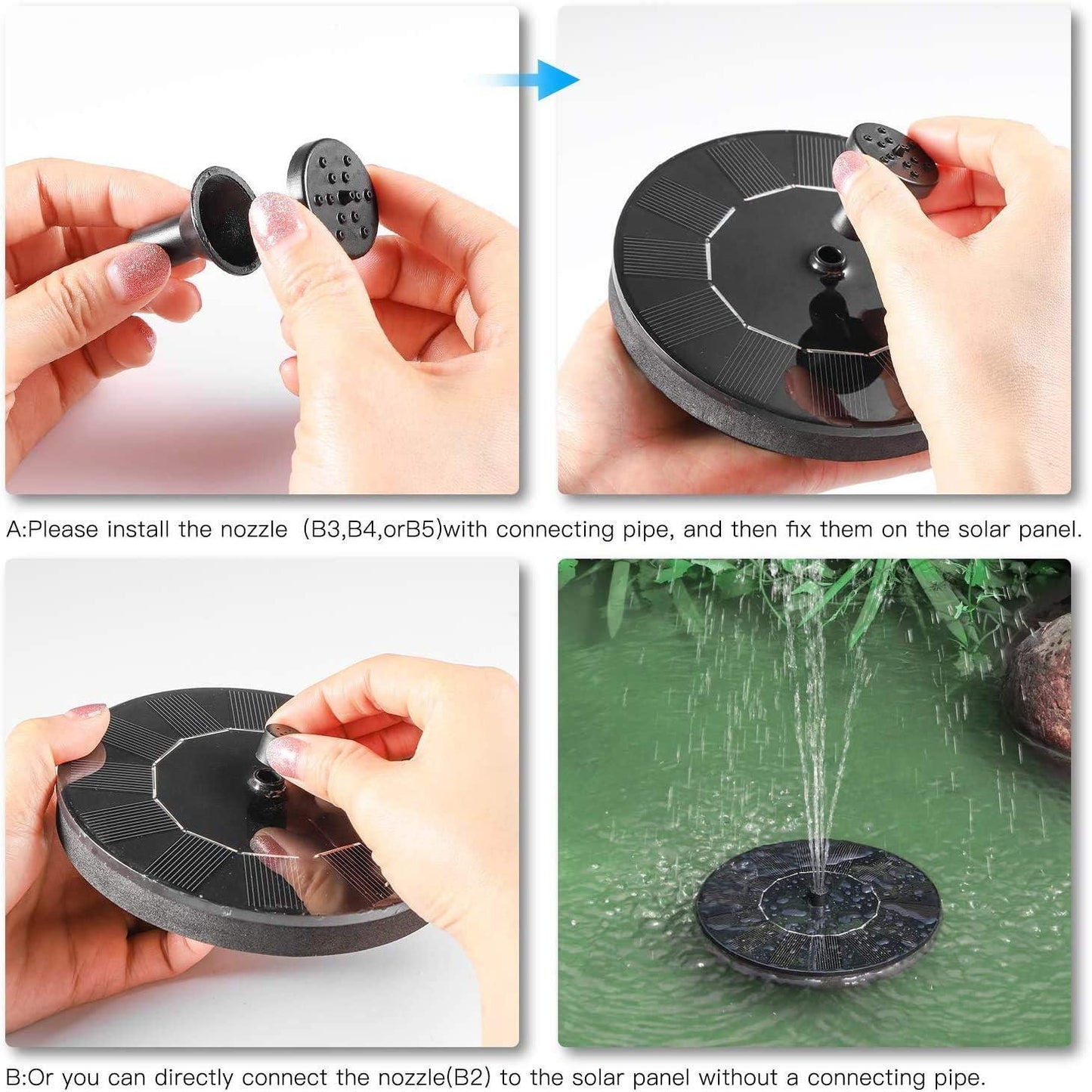 Solar Powered Floating Fountain Water Pump for Pools & Gardens